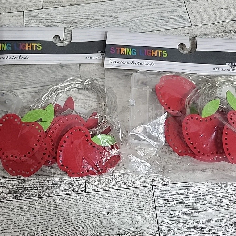 Apple‎ String Lights Set Of 2 Warm White LED 3.5ft Battery Operated NEW Teacher
